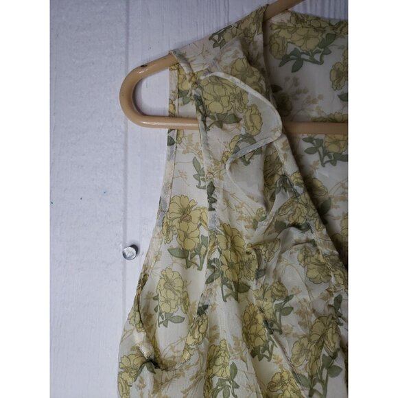 Roper Women Sz M Multicolor Floral Chiffon Sleeveless Blouse Button Front Ruffle - Picture 7 of 7